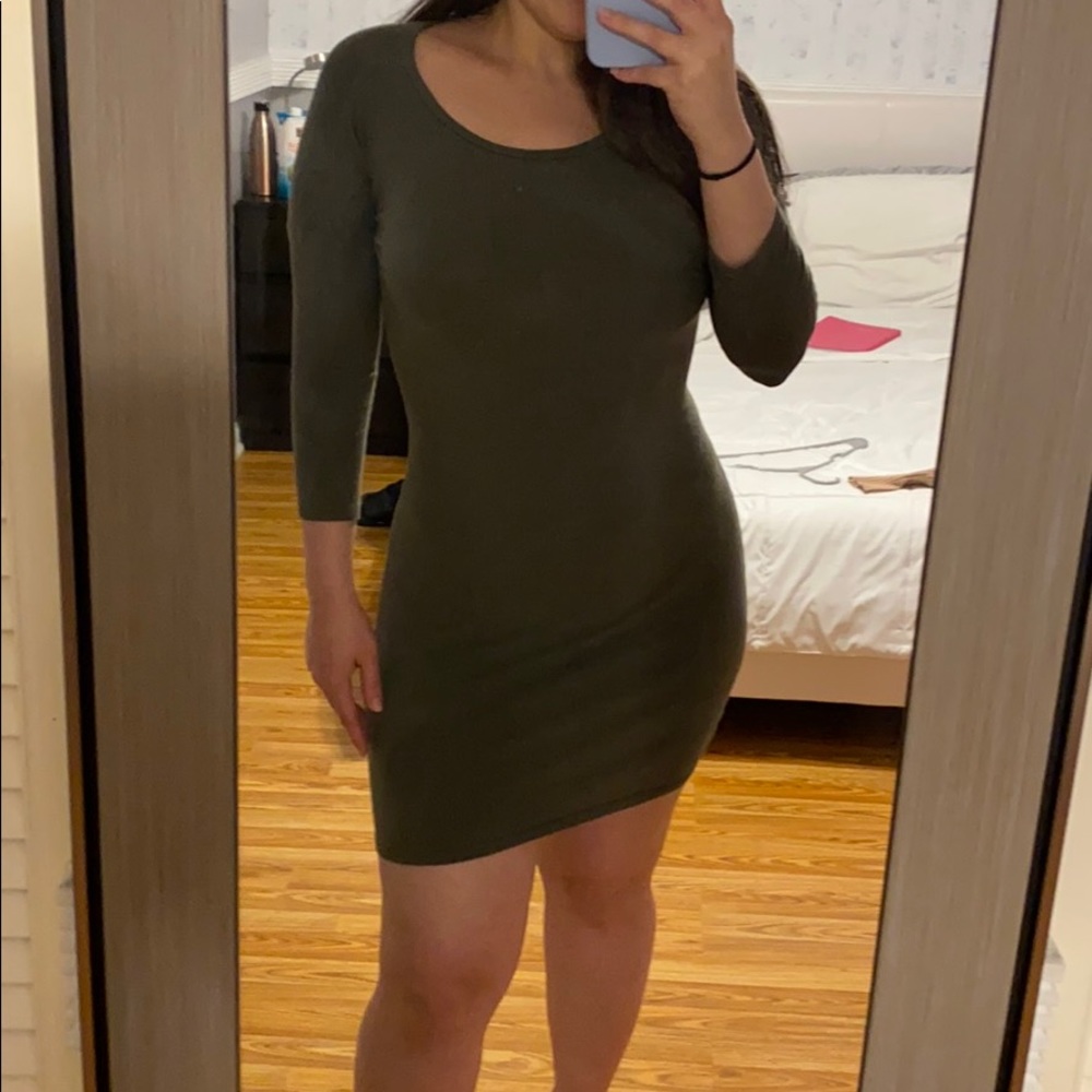 Green body on dress